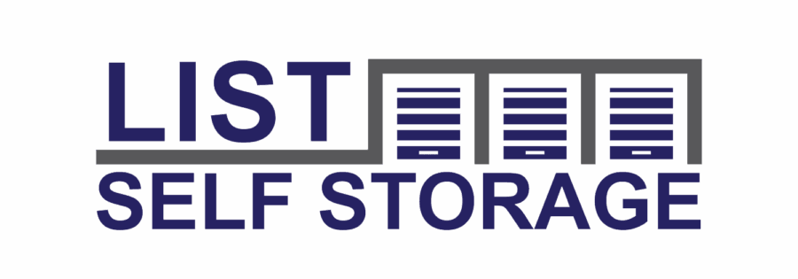 Logo with the words "LIST SELF STORAGE" and three stylized storage unit doors above the text, representing advanced self storage software for efficient storage facility management.