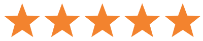 Five orange stars arranged in a row on a black background, representing a five-star rating.