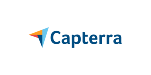Capterra logo featuring a blue wordmark next to a stylized triangular icon with blue, orange, and yellow sections.