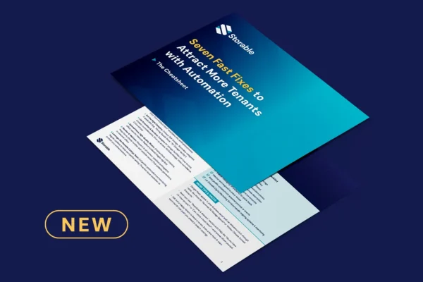 A digital booklet titled "Seven Fast Fixes to Attract More Tenants With Automation" by Storable, with a "NEW" label in the bottom left.